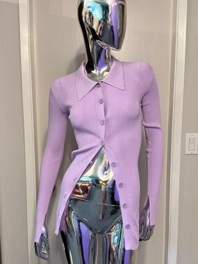 🍊Summer Sale: REMAIN Lilac / Lavender Rib-Knit Button-Up Cardigan Sweater